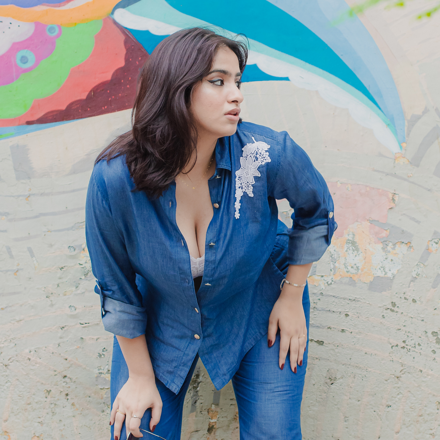 Luxury Soft Denim Lace Shirt