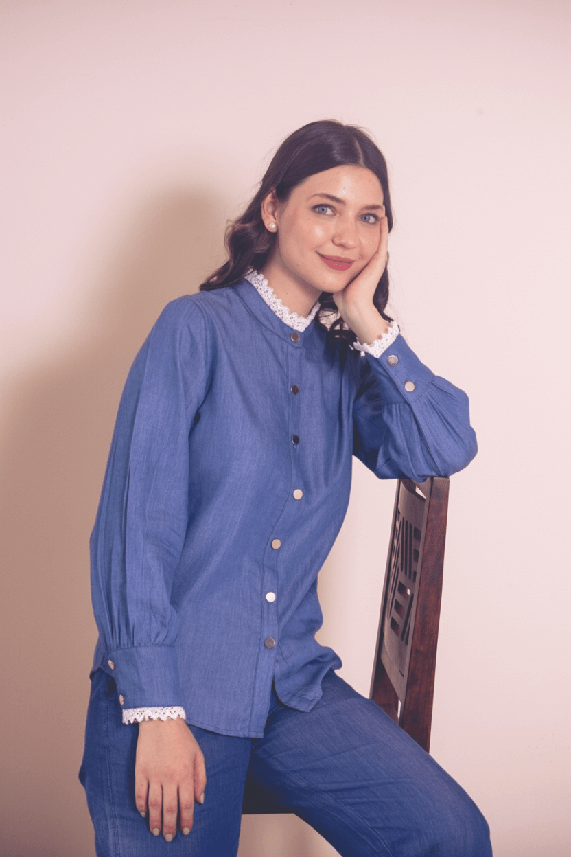 white christmas dresses Denim Lace Up Dress – Be the Aura main image 1