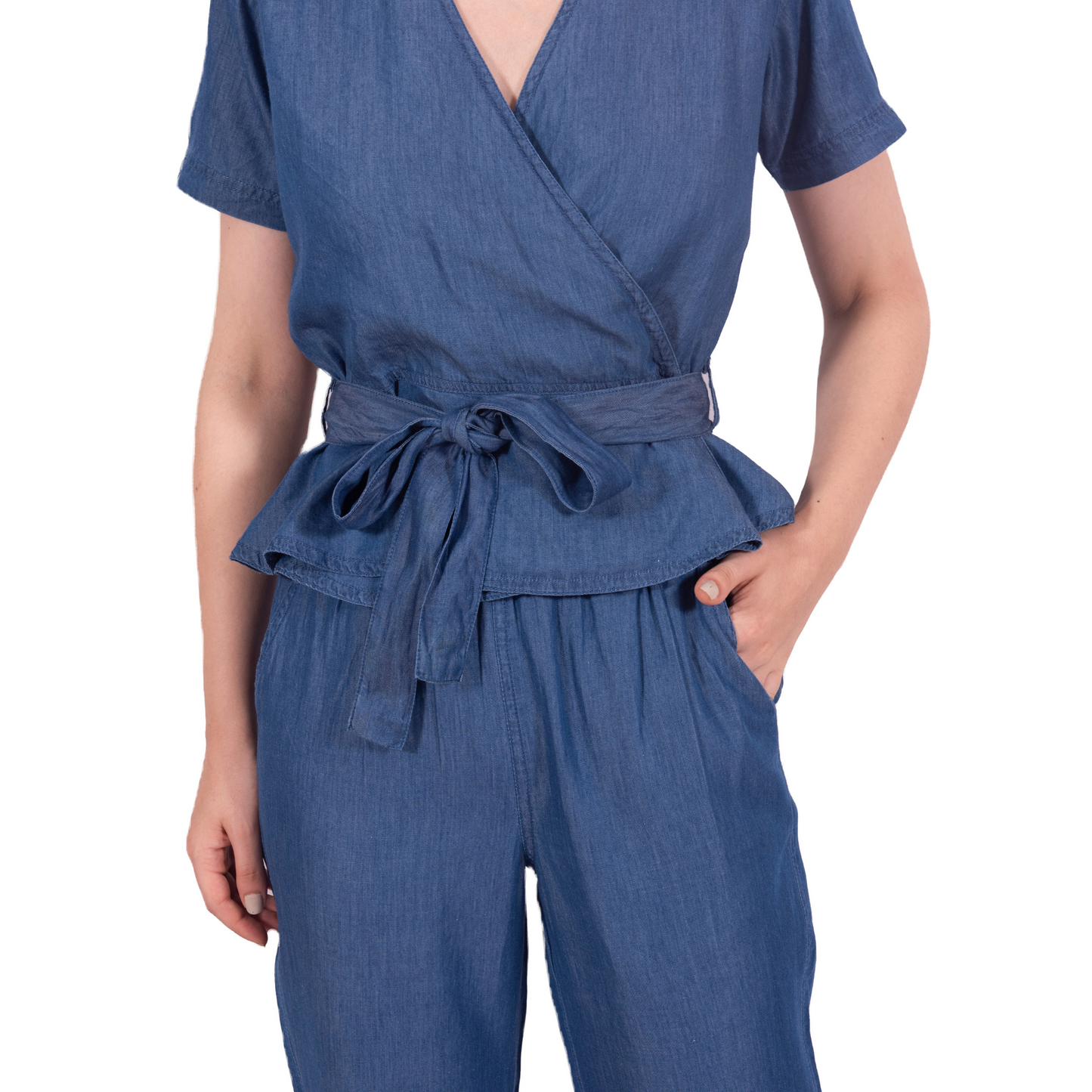 Tencel Denim Knotted Wrap Top