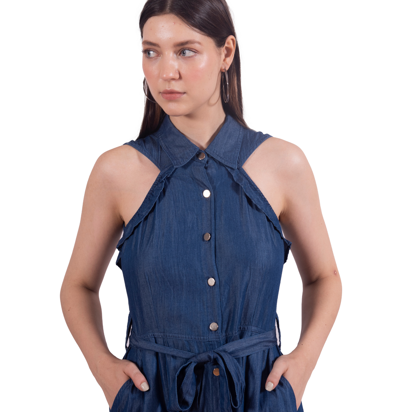 Tencel Denim Flared Collar Dress