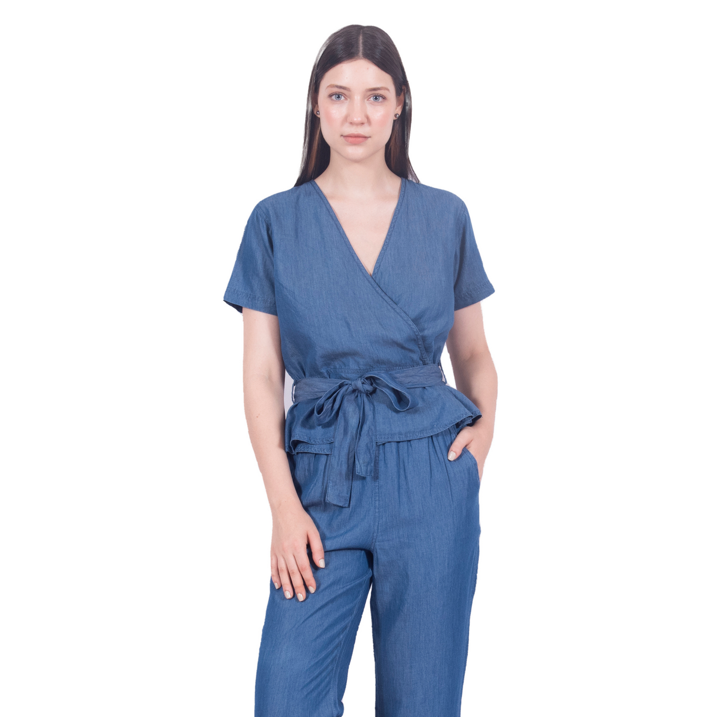 Tencel Denim Knotted Wrap Top