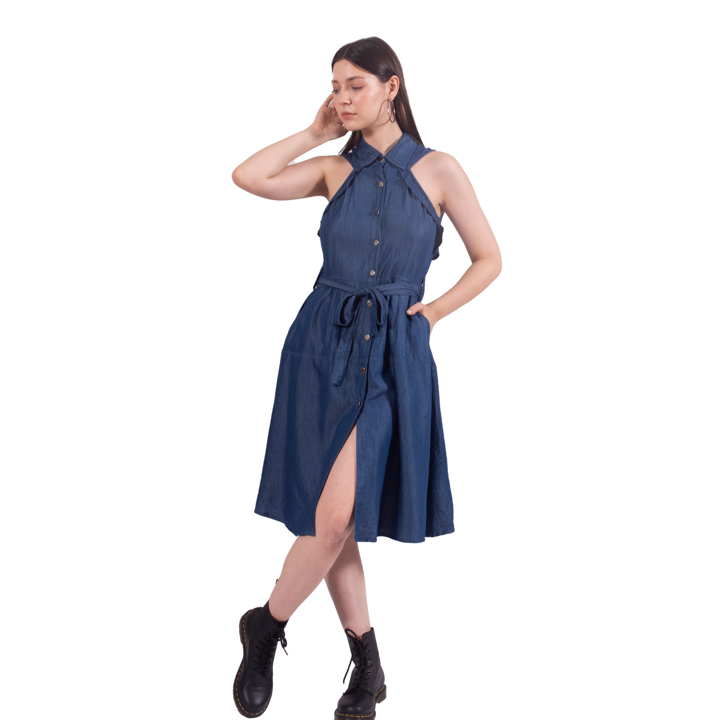 Tencel Denim Flared Collar Dress