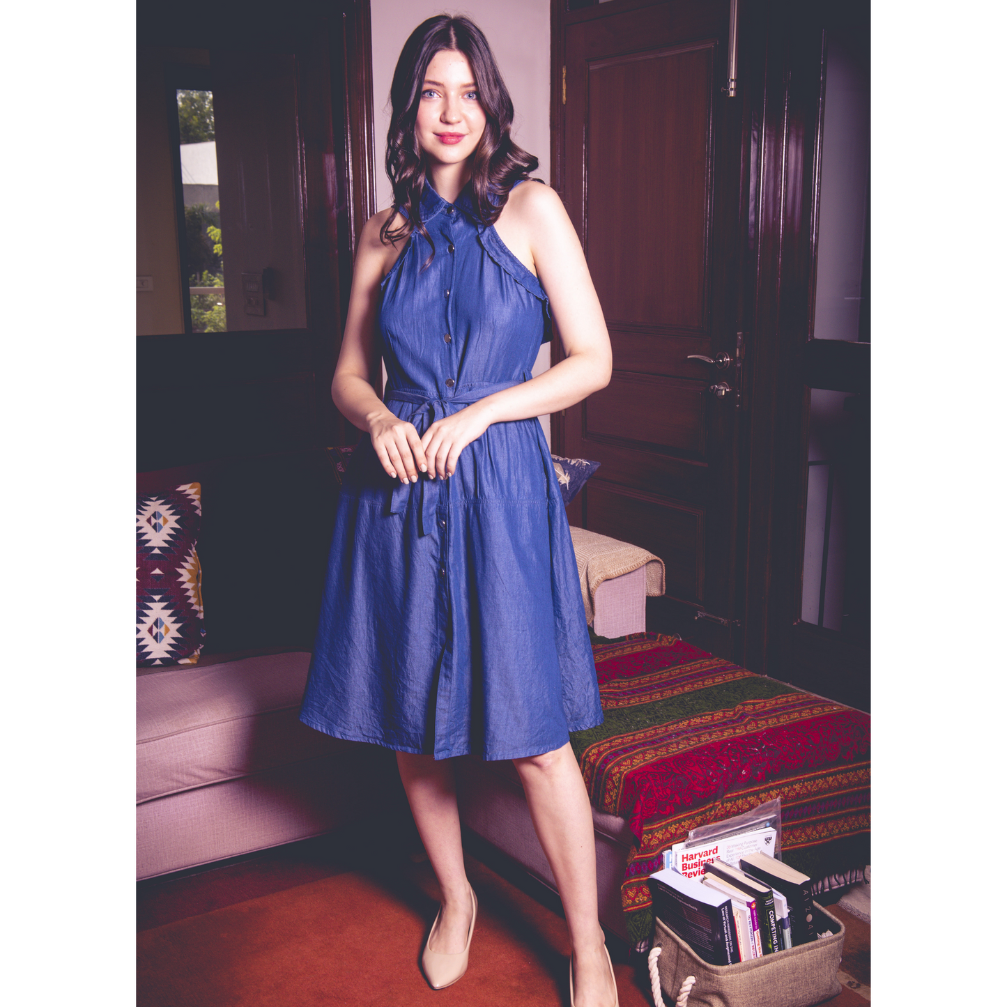 Tencel Denim Flared Collar Dress