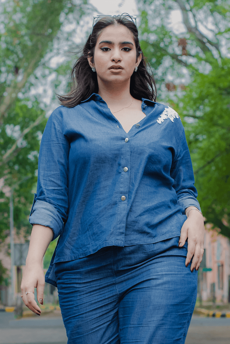 Luxury Soft Denim Lace Shirt