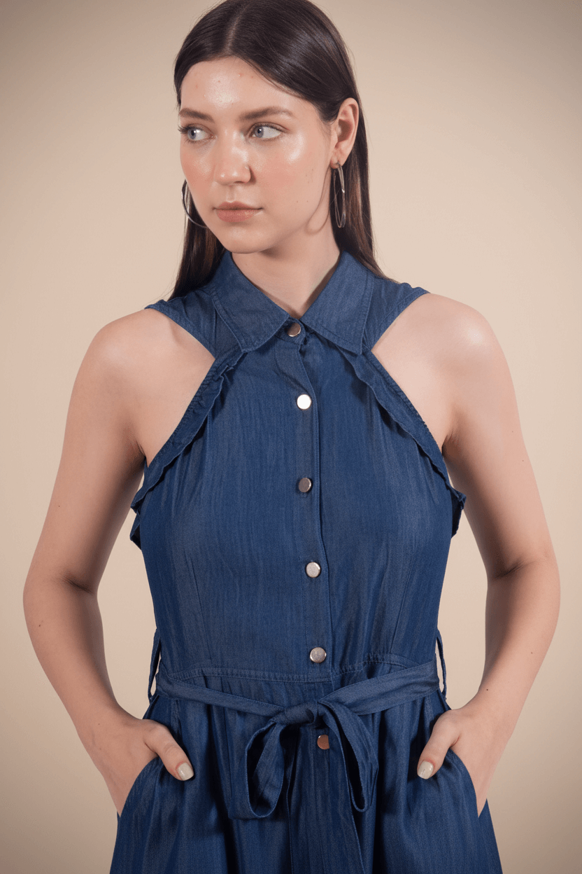 Tencel Denim Flared Collar Dress