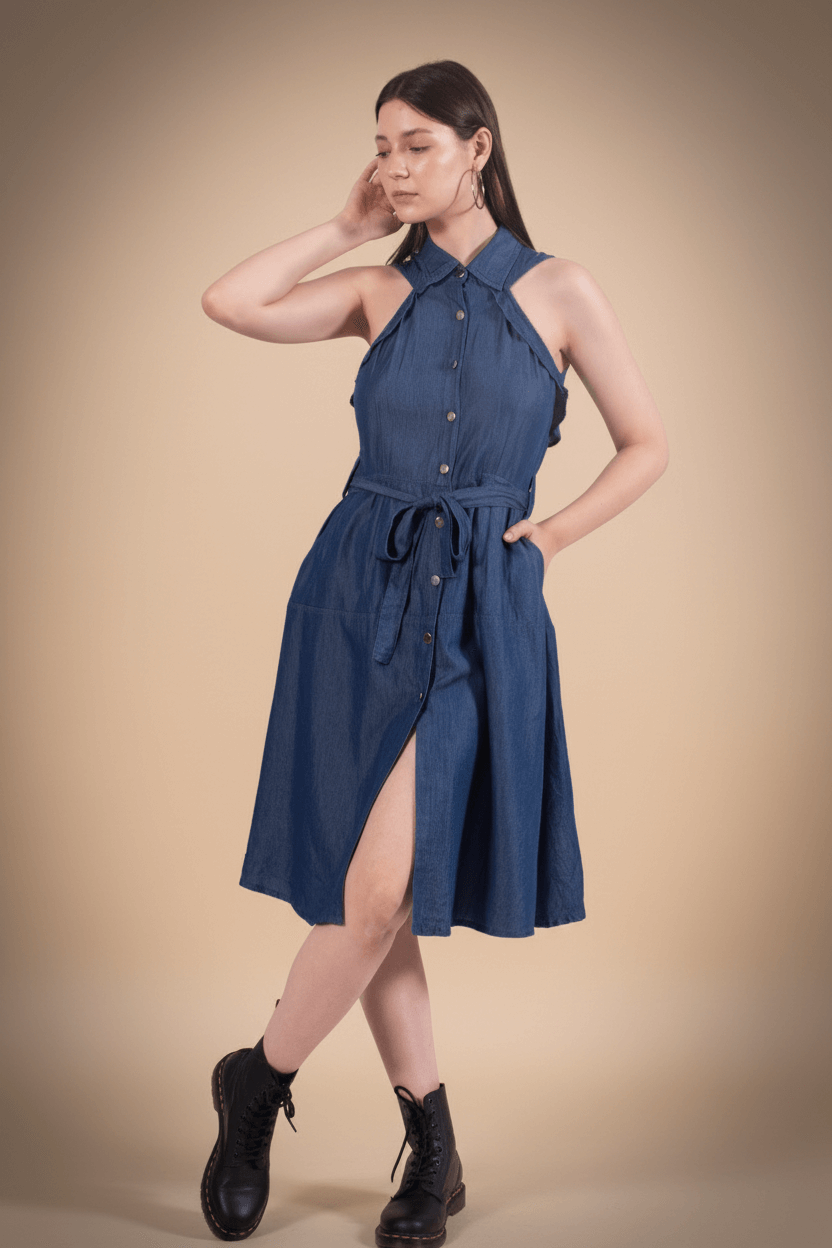 Tencel Denim Flared Collar Dress