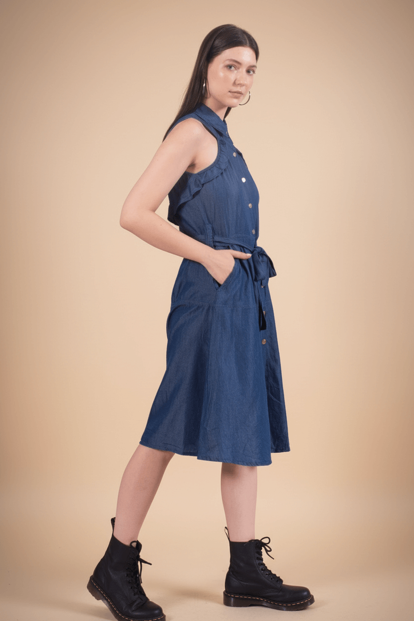 Tencel Denim Flared Collar Dress