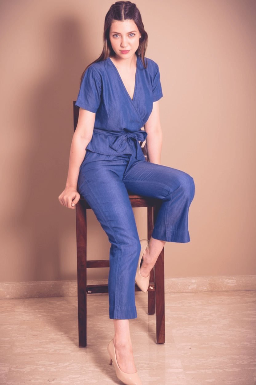 Tencel Denim Knotted Wrap Co-ord Set