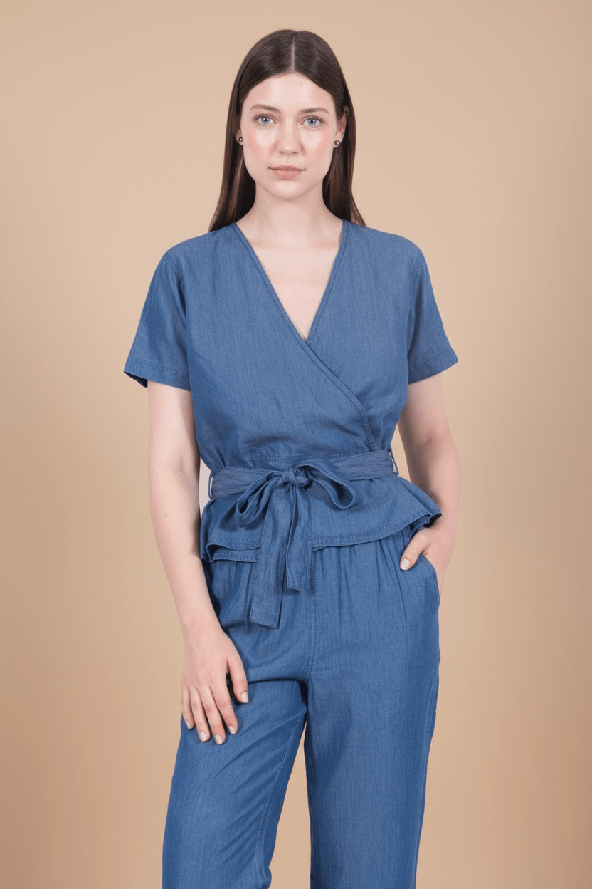 Tencel Denim Knotted Wrap Top