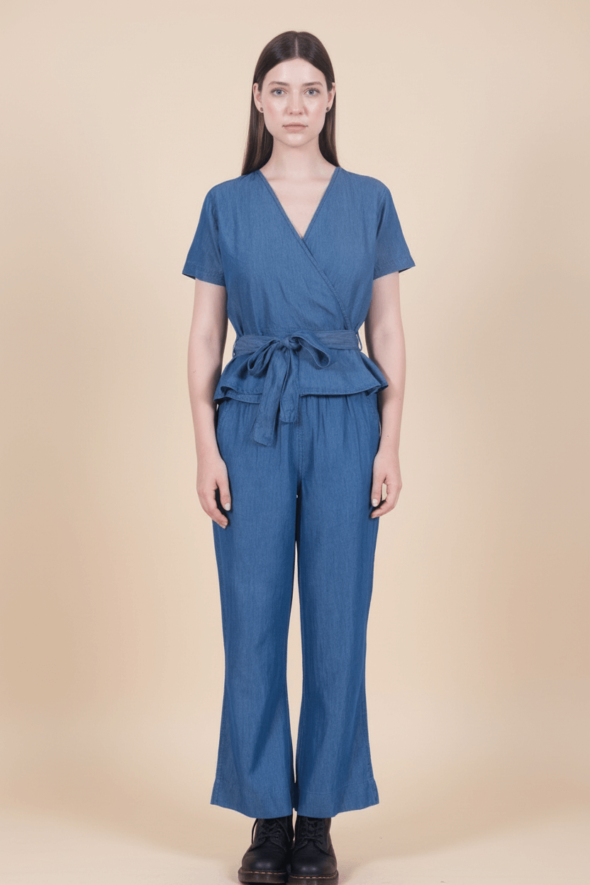 Tencel Denim Knotted Wrap Top