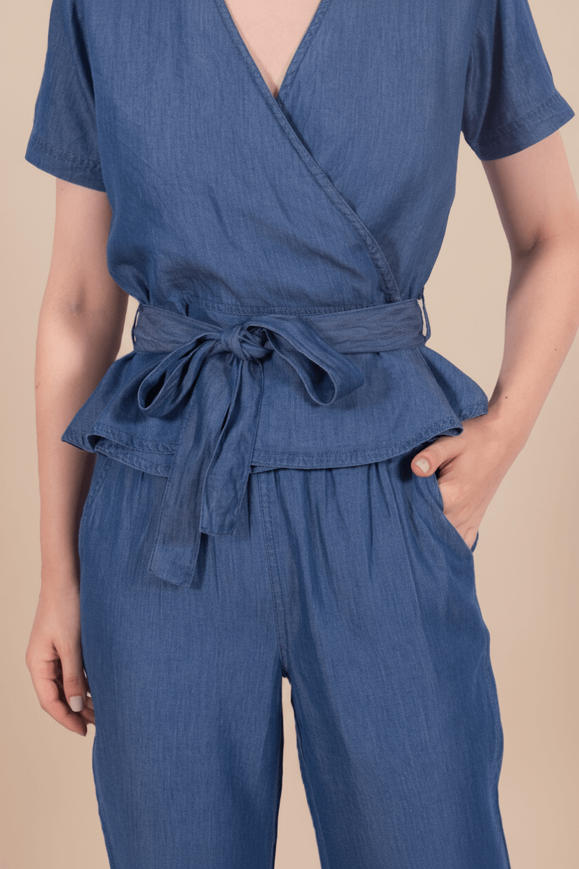 Tencel Denim Knotted Wrap Top