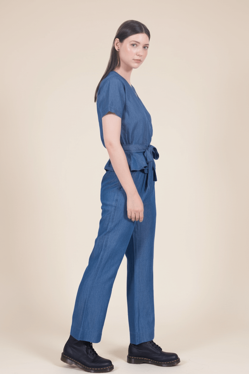 Tencel Denim Knotted Wrap Top